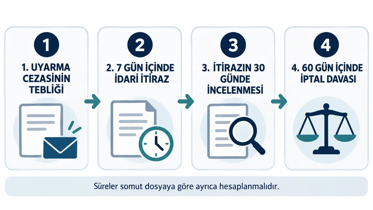 Memura Verilen Uyarma Cezası: İtiraz ve İptal Davası 2 Uyarma cezasına itiraz ve iptal davası süreleri şeması