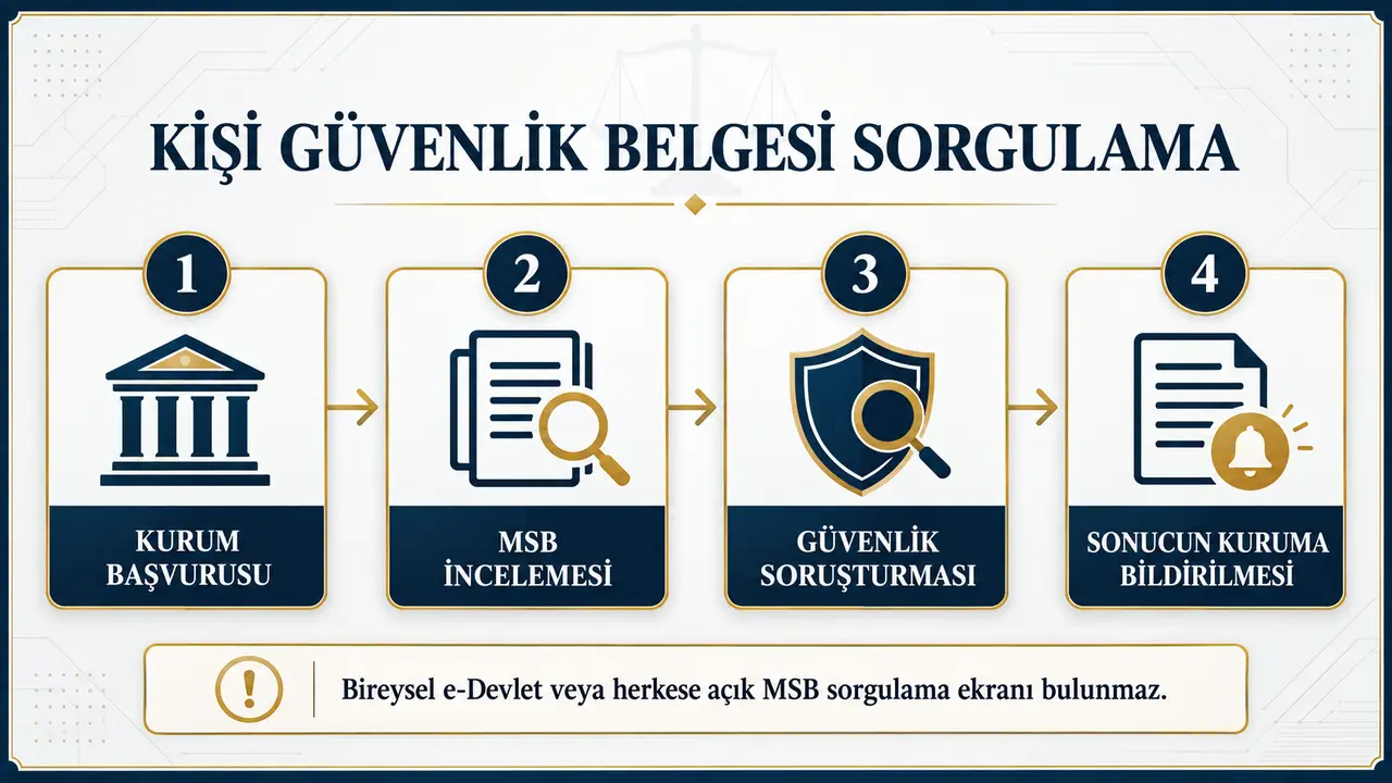 Kişi Güvenlik Belgesi (KGB) Nedir? Nasıl Alınır? 14 Kişi güvenlik belgesi sorgulama ve MSB başvuru takip süreci şeması