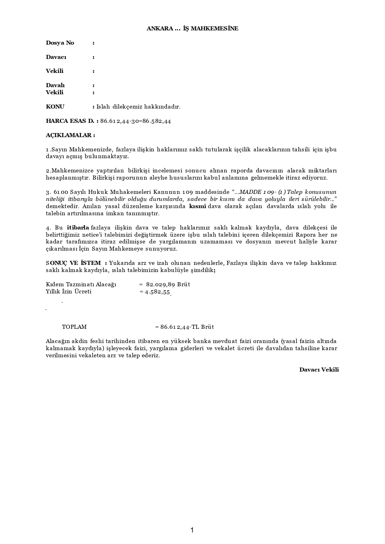 Islah Dilekçesi Örneği - PDF- WORD 2 ıslah dilekçesi örneği , talep artırım dilekçesi örneği