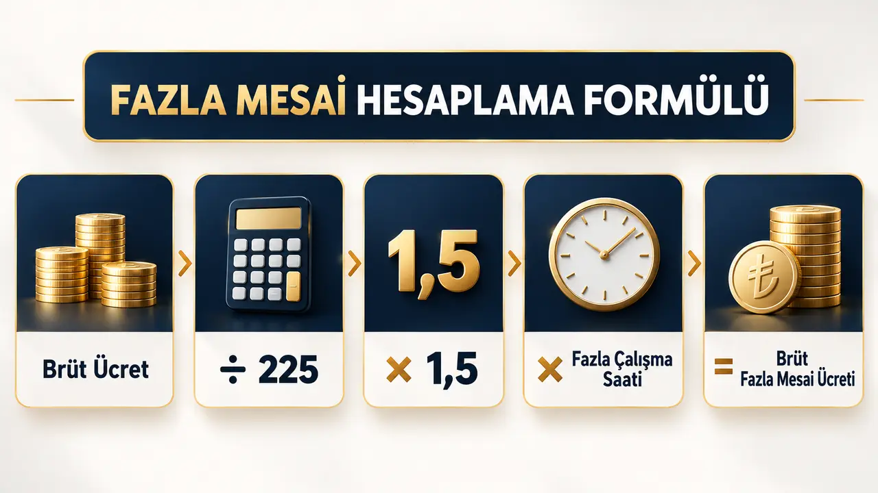 Fazla Mesai Hesaplama 2 Fazla mesai hesaplama formülü brüt ücret bölü 225 çarpı 1,5