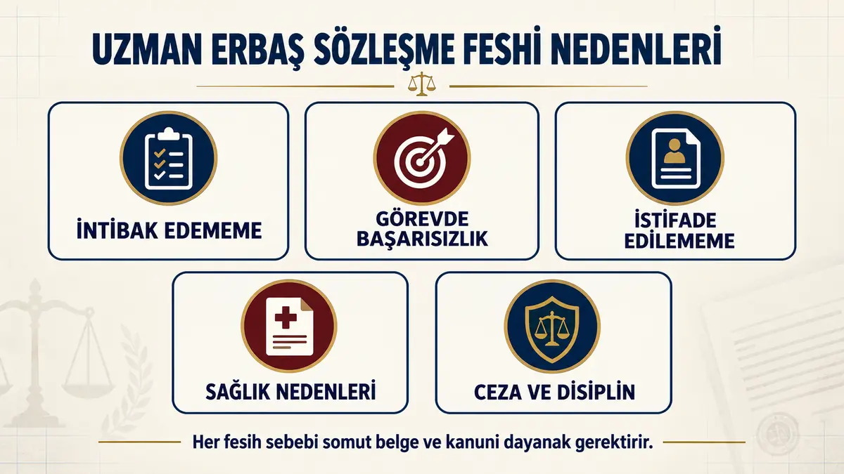 Uzman erbaş sözleşme feshi nedenleri; intibak, başarısızlık, sağlık, ceza ve disiplin