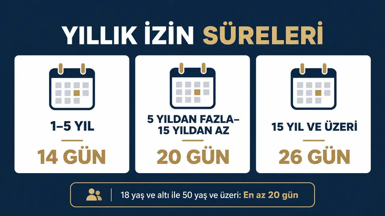Yıllık İzin Ücreti Hesaplama 3 Kıdeme göre 14, 20 ve 26 günlük yıllık izin süreleri
